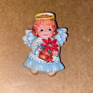 Vintage Angel with Halo Brooch Pin with Poinsettia